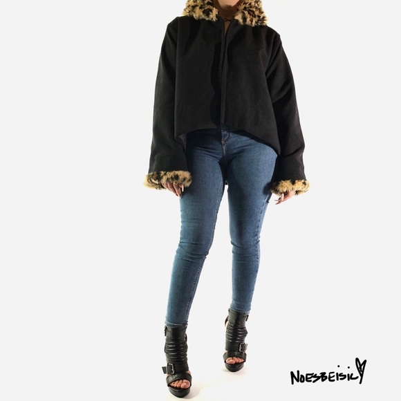 🚫SOLD•D🅿️🅾️P🚫 Pippa Lynn Black & Leopard Print Coat - Picture 2 of 8